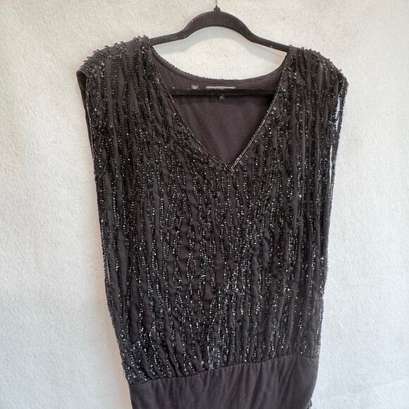 Guess Black Beaded Cocktail Party Dress Sleeveless V Neck Ruched Y2K Vintage M - Picture 4 of 8